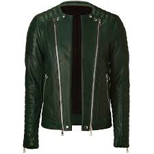 Balmain Dark Green Collarless Leather Biker Jacket Upscalehype Liked On Polyvore Featuring Jackets Leather Jacket Men Green Leather Jackets Leather Jacket
