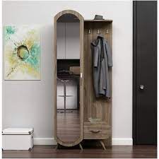 Homemania Mobile Ingresso Kerry Armadio Appendiabiti Con Specchio Ante Ripiani Noce In Legno 80 X 35 X 180 Cm Eprice