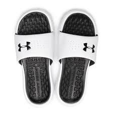 Black And White Under Armour Shoes Women S Under Armour Ua Playmaker Slippers Fix Sl W 3000063 101 White Womens Slippers Sport Slippers Under Armour