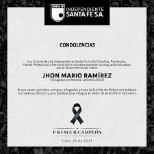 La federación colombiana de fútbol lamenta el fallecimiento de jhon mario ramírez, y su carrera como futbolista comenzó en millonarios, pasó después por varios clubes colombianos como cali, santa fe, bogotá fc, boyacá después de su retiro, jhon mario ramírez ejerció como director técnico. Xn1kj2i2g9lstm