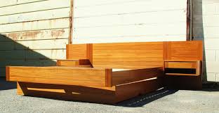 Danish Modern Teak Platform Bed With Floating Nightstands Contemporary Platform Bed Teak Modern Platform Bed