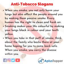 Anti Tobacco Slogans Unique And Catchy Anti Tobacco Slogans In English A Plus Topper
