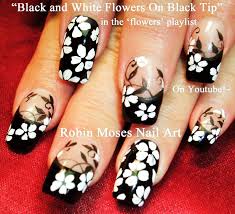 Art Black And White Flower Design Nail Art Tutorial Diy Black And White Flower Nail Design Floral Nail Art Flower Nail Art Flower Nails