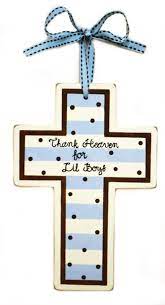 Thank Heaven For Lil Boys Cross Blue And Chocolate Wooden Cross Nursery Fabric Kids Decor