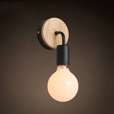 Wooden Open Bulb Lighting Fixture Modern Fashion Single Light Wall Lamp In Black Beautifulhalo Com