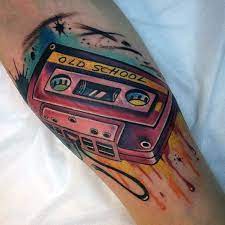 Perpetual kid is the best place to shop for fun and unique gifts! 50 Cassette Tape Tattoo Designs For Men Retro Ink Ideas Retro Tattoos Cassette Tattoo Tattoo Designs Men
