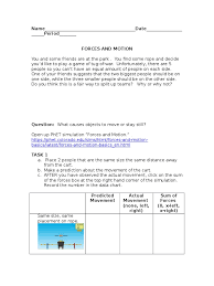 Friction, work, and the inclined plane. Forces And Motion Basics Phet Simulation Worksheet Answers