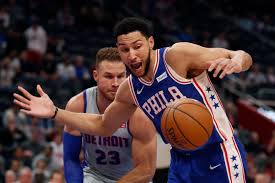 Philadelphia 76ers center joel embiid (21) grimaces after detroit pistons guard josh jackson (20) ran into him while chasing guard ben simmons (25) during the first half of an nba basketball game saturday, jan. Detroit Pistons Doomed By Blake Griffin S Stinker Vs 76ers 125 109