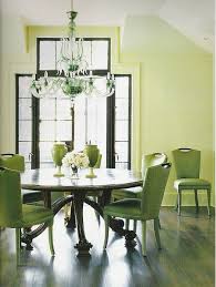 Green Dining Room Round Table Green Upholstered Chairs Pale Green Paint Monochrome Dining Room Green Dining Room Monochromatic Room
