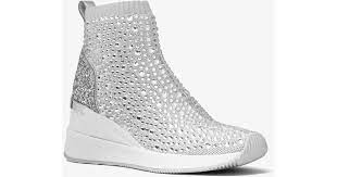Michael Kors Synthetic Skyler Crystal Embellished Metallic Stretch Knit Sock Sneaker Lyst
