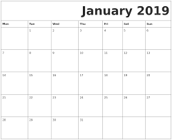 January 2019 Printable Calendar Monday Start Free Printable Calendar Templates Monthly Calendar Template August Calendar