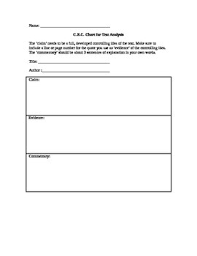 Claim Evidence Commentary Chart For Text Analysis