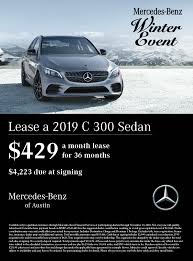 The mercedes c class amg package adds even more excitement with incredible acceleration and sport tuned suspension. C300 Winter Lease Offer Mercedes Benz Of Austin