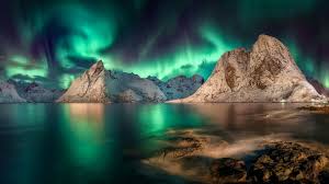 Landscape Polar Lights Aurora Borealis Reinefjord Norway Lofoten Hamnoy Rock Fjord Northern Lights Mountain Wat In 2020 Norway Landscape Polar Light Landscape
