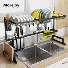 Memang banyak rak piring dengan bahan selain stainless steel, seperti plastik dan kayu. 65 85 Cm Hitam Stainless Steel Dapur Rak Rak Piring Di Atas Wastafel Dapur Lemari Penyelenggara Rak Pemegang Aliexpress