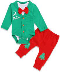 Okiedokie infant boys green & red elf bodysuit & candy cane pant christmas outfit. Amazon Com Baby Boys My 1st Christmas Outfits Baby Kids Gentleman Christmas Romper Bodysuit Pants 3pcs Clothes Sets Clothing Shoes Jewelry