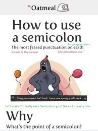 I am now a semicolon fanatic! The Oatmeal How To Use A Semicolon For Programmers The Most Feared Punctuation On Earth Httptheoatmealcom Created By The Oatmeal Using A Semicolon Isn T Hard I Once Saw A Party Gorilla Do It Let S Make This Really Easy Semicolons Go At The End