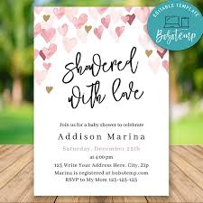 Shop showered with love baby shower invitations created by mymess. Editable Showered With Love Baby Shower Invitations Diy Bobotemp