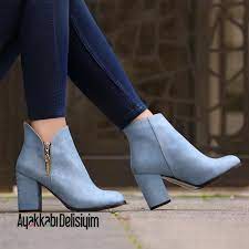 Bologna Buz Mavisi Kisa Topuklu Kadin Bot In 2020 Short Heeled Boots Boots Womens Boots
