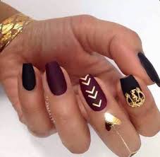 Black And Red Acrylic Nails Square Matte Wine Red Black Square Tip Acrylic Nails W Gold Adherent Designs Maroon Nails Gold Nails Trendy Nails