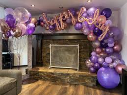 Purple | lavender room decorating kit beautiful hanging paper & foil decorations pack contains 18 x assorted paper hanging decorations as follows. Purple Balloon Garland In 2020 Purple Birthday Decorations Purple Birthday Party Decorations Gold Birthday Decorations