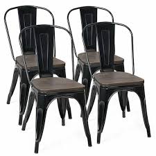 The charming, bistro style chair will add a trendy old world look to your restaurant or dining room at home plastic bumpers on the cross brace protect the chairs' finish when stacking them drain holes in the center of the seat allow water to drain, preventing rust rubber floor glides protect your floor by sliding smoothly when you. Buy Costway Tolix Style Dining Chairs Industrial Metal Stackable Cafe Side Chair W Wood Seat Set Of 4 Black By Costway On Dot Bo