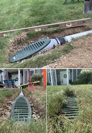 Many homes have gutters and downspouts that are unprotected. Buried Downspout Drainage System Installation Gutter Water Piped Underground To A Surface Drain Backyard Drainage Backyard Landscaping Designs Yard Drainage