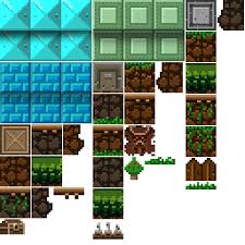 Tiles of land and water (32×32), seamless background (576×324), trees and other plants, broken barrels and boxes, mystical runes and stairs. Pixel Platformer Tile Set Opengameart Org