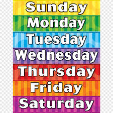 Our days of the week chart is brightly colored and ideal to have on a wall or visible for your child to see every day of the week! Weekdays Illustration Names Of The Days Of The Week Spanish Learning Lesson Flashcard Colorful Color Board English Calendar Png Pngegg