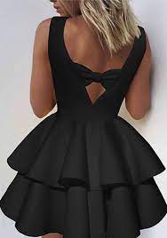 2 versions de gouttes (sage ou plus profonde, sexy…) 2 formes de manches : Mini Robe Plisse Avec Noeud Papillon Dos Nu Tutu Sans Manches De Soiree Noir Robes Mini Robes