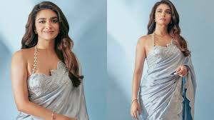 Keerthy Sureshs powder blue saree worth Rs 1,54,000 is your minimal yet  spicy wedding season fix | PINKVILLA