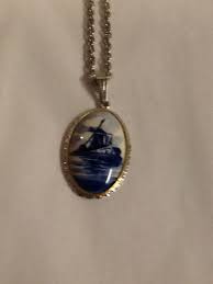 Delfts Holland 26 Necklace With Blue Windmill Oval Pendant Pendant Oval Pendant Necklace