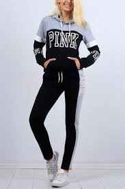 Yazi Baski Siyah Bayan Esofman Takimi 10383b Spor Giyim Sportif Kiyafetler Stil Kiyafetler