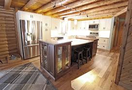 log cabin rustic white kitchen cabinets