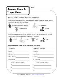 Identify the common and the proper nouns in the following collection of. Common And Proper Nouns 1st Grade Noun Worksheet