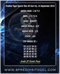Prediksi Togel Sports Toto 4d Hari Ini 14 September 2019 September 25 September 29 September