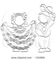 Free coloring book for all ages! Clipart Of A Black And White Sketched Boy And Girl Folk Dancing Royalty Free Vector Illustrati Free Vector Illustration Dance Coloring Pages Mexican Folk Art