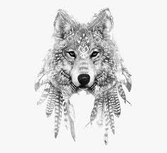 Half mandala wolf tattoo for thigh. Wolf Tattoo With Feathers Hd Png Download Kindpng