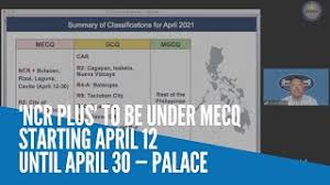 The ecq which is the strictest level of lockdown will last until april 4 in the said areas now called ncr plus. Ncr Plus To Be Under Mecq Starting April 12 Until April 30 Palace Inquirer News