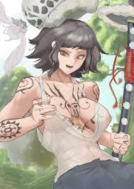 See Female Trafalgar Law getting drilled with Zoro in intense One Piece hentai!