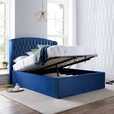 Fascinating platform bed with storage near me to refresh your home. Warwick Blue Velvet Fabric Ottoman Bed