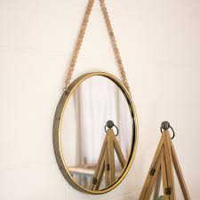 Wood Bead Hanger Mirror Round Mirrors Round Gold Mirror Home Decor Mirrors