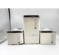 Vintage Kitchen Canister Set 3 Piece Flour Coffee Tea Metal Retro