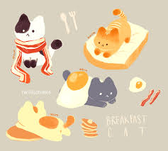 Breakfast Cats Look At How Cute They Are And Cheer Up Cute Art Cute Doodles Cute Animal Drawings
