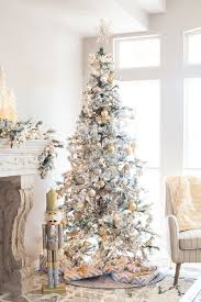 Elegant Gold And Silver Christmas Family Room Reveal White Christmas Tree Decorations Frosted Christmas Tree Traditional Christmas Tree