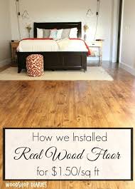 How We Installed Real Wood Floor For Less Than 1 50 Per Square Foot Cheap Wood Flooring Pine Wood Flooring Diy Wood Floors