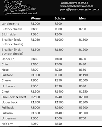 Select to purchase a single treatment (single) or pay for 4 treatments at once ( x 4 ) to receive 25% off! Percy S Beauty Salon On Twitter Price List For Women Men And Scholars Get 50 Off On Your First Treatment T S And C S Apply Laserhairremoval Sandton Permanenthairremoval Hairremoval Beautysalon Southafrica Saturdaymotivation Https T Co
