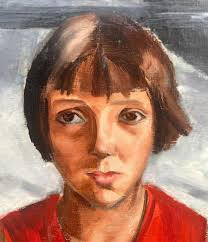 The red dress, brave little girl: French Modernist Jewish Woman Artist  large oil
