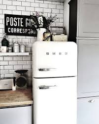 Malmo Moss Kitchen With White Metro Tiles A Cream Smeg Fridge For A Retro Vintage Touch And Retro Fridge Kitchen Vintage Fridge Kitchen Extension Family Room