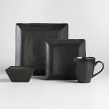 Black And White Plates And Bowls Square Black Trilogy Dinner Plates Set Of 4 V3 Black Dinnerware Dinnerware Sets World Market